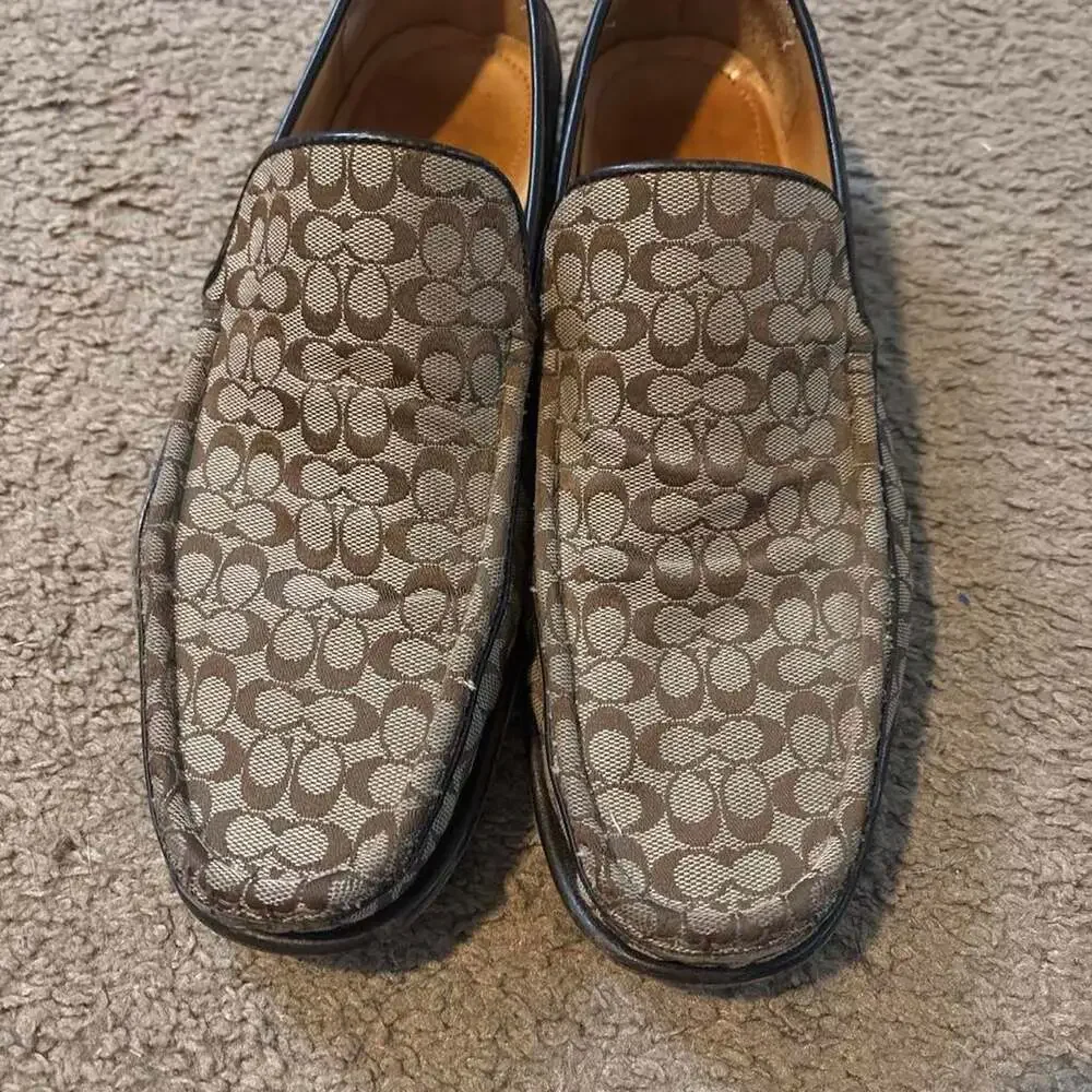 Coach Signature Logo Monogram Loafers Brown Tan